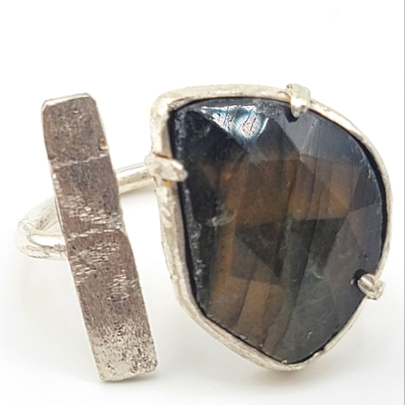 LABRADORITE ADJUSTABLE RING HANDMADE IN STERLING SILVER METAL - Picture 1 of 7